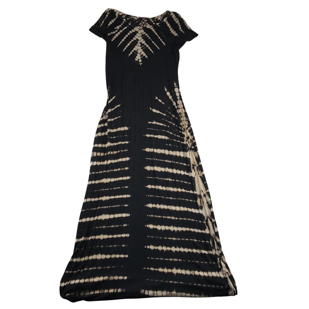 T-Party Womens Black Tie Dye Chevron Maxi Dress Short Sleeve RN50421 Size L